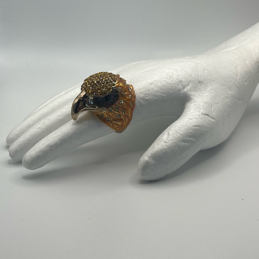 Rhinestone Encrusted Eagle Statement Ring, Sz 8 1… - image 2